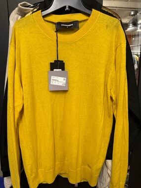 DSQUARED2 Mustard Yellow Knit Crewneck Sweater MSRP $454